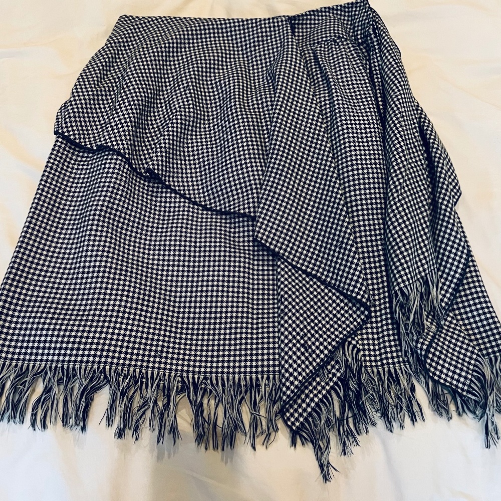 Vintage Valentino lightweight black & white houndstooth skirt fringe modern sz 6